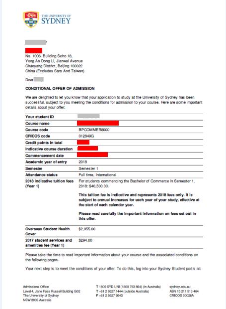 澳洲留学：悉尼大学的录取通知书原来长这样！
