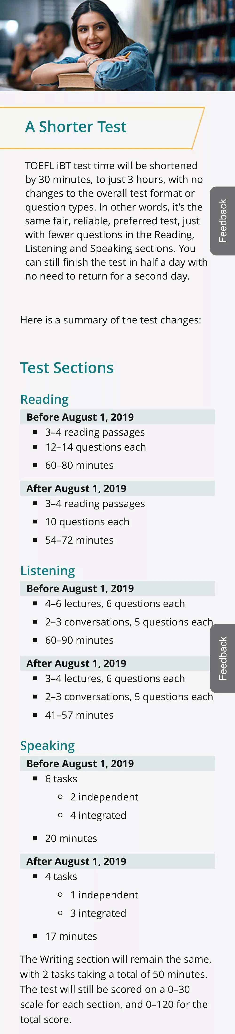托福考试缩短为3小时，开始提供“拼分”！